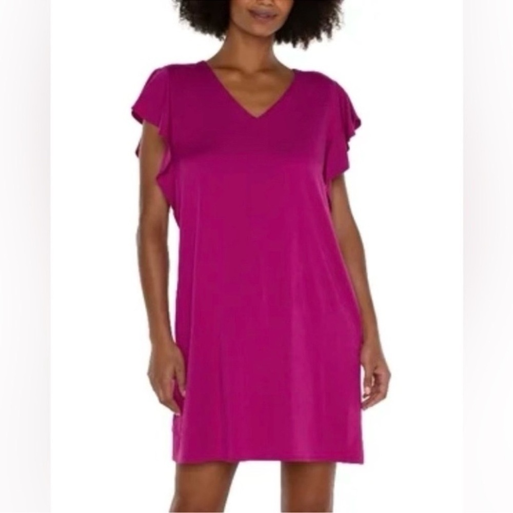 Liverpool Fuschia Kiss Flutter Sleeve Mini Dress